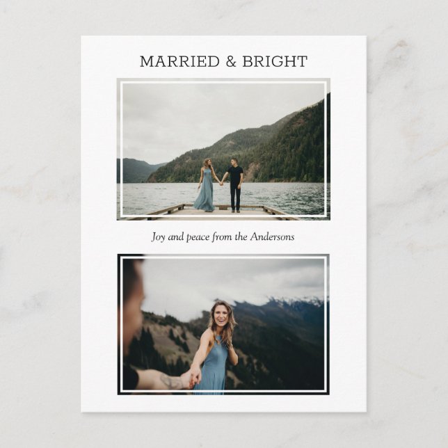 Married & Bright 2 Personalized Photo Christmas Holiday Postcard (Front)