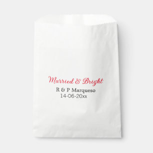 Married & bright add couple name wedding add date  favour bag