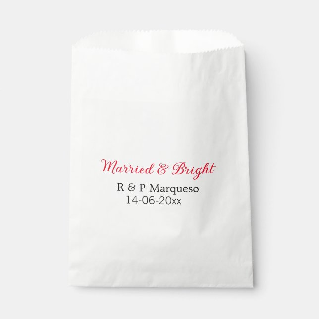 Married & bright add couple name wedding add date  favour bag (Front)