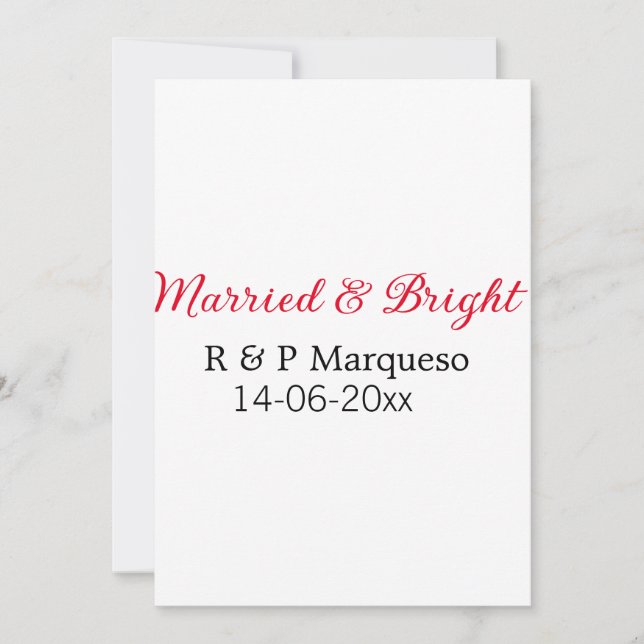 Married & bright add couple name wedding add date  invitation (Front)