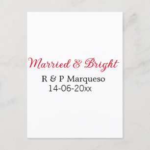 Married & bright add couple name wedding add date postcard