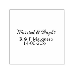 Married & bright add couple name wedding add date  self-inking stamp