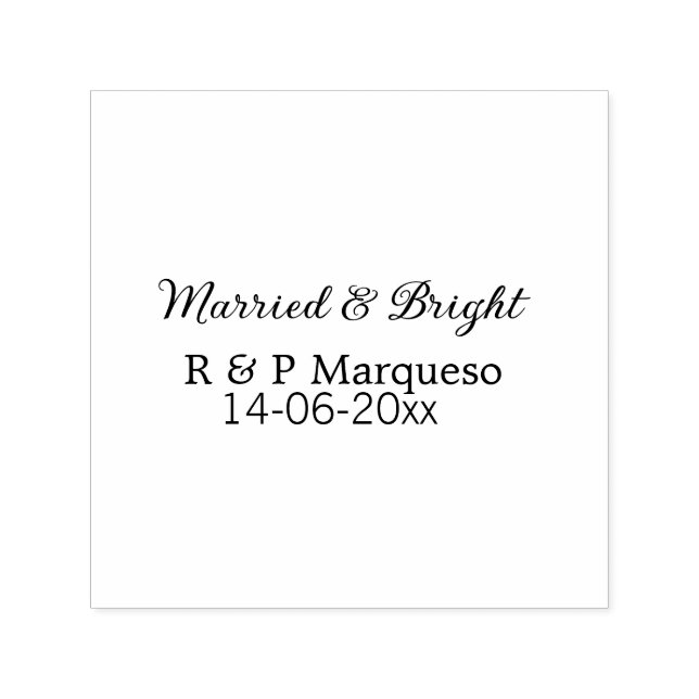 Married & bright add couple name wedding add date  self-inking stamp (Design)