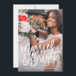 Married & Bright Brushed Holiday Overlay<br><div class="desc">This design features a full bleed photo with a modern brushed font reading "Married & Bright",  perfect for couples celebrating their first christmas as newlyweds! The back design features a bright red berry background with holiday branches. Background colour can be changed by clicking on the customize button.</div>