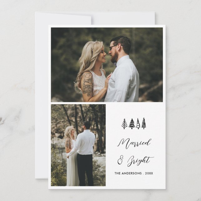 Married & Bright Christmas Couple Photo  Holiday Card (Front)