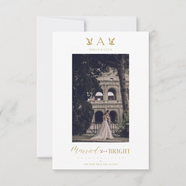 Married & Bright Christmas Initial Newlyweds Photo (Front)