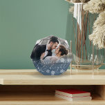 Married & Bright | Christmas Wedding Photo Block<br><div class="desc">A beautiful custom keepsake for newlyweds adorned with snowflakes on a romantic dusty blue gradient. "Married & Bright" appears in elegant white script lettering. A unique keepsake for your first married Christmas.</div>