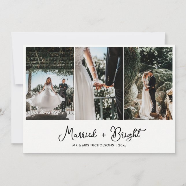 Married & Bright First Christmas Couple Photo  Holiday Card (Front)