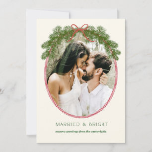 Married & Bright Newlywed Pine Wreath Photo Card
