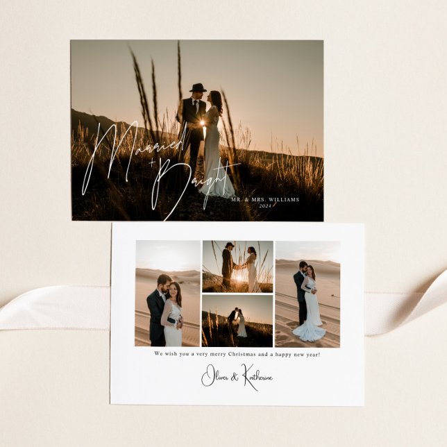 Married + Bright Newlywed Script Full Photo Holiday Card (Creator Uploaded)