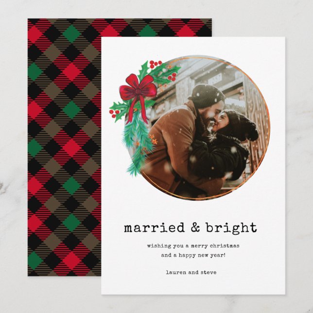 Married Bright Photo Newlywed Couple Christmas Holiday Card (Front/Back)