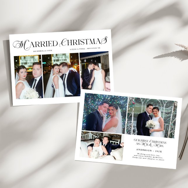 Married & Bright Photo Newlywed Couples Christmas Holiday Card (Creator Uploaded)