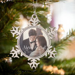 Married & Bright | Wedding Photo Snowflake Pewter Christmas Ornament<br><div class="desc">Festive photo ornament for newlyweds features your favourite wedding photo with "married & bright" overlaid in white script lettering. Personalize with your names and the year beneath.</div>