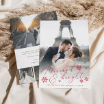 Married & Bright | Wedding Photo & Thank You Holiday Card<br><div class="desc">Elegant holiday photo cards for newlyweds feature a favorite vertical or portrait oriented wedding photo with "married & bright" overlaid in festive red calligraphy script adorned with snowflakes. Personalize with your names or custom greeting beneath. Perfect as a combination Christmas card and thank you card at your first married Christmas,...</div>