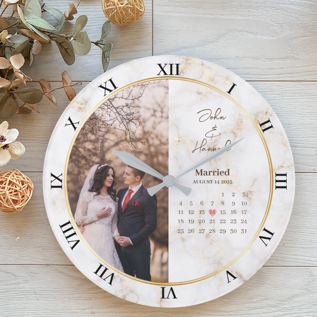 Married Calendar Date Personalised Custom Photo Large Clock (Creator Uploaded)