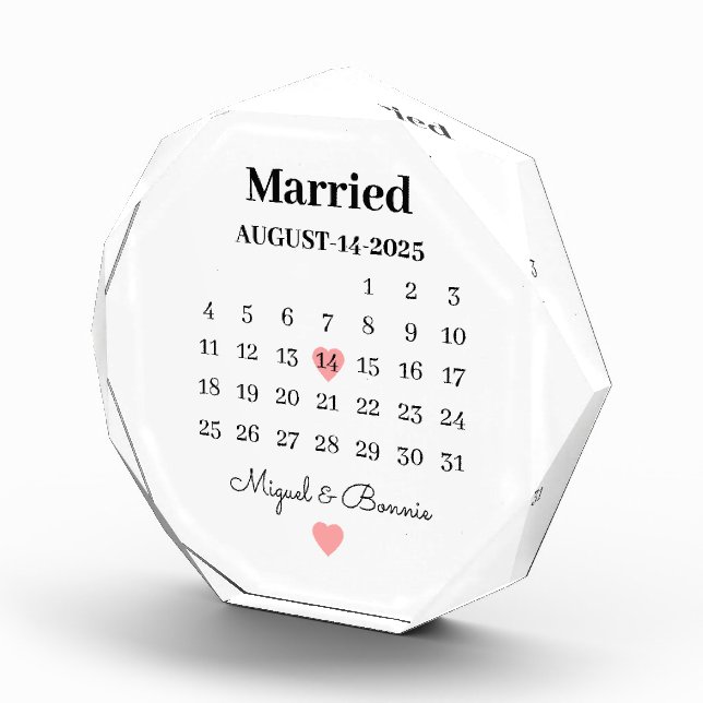 Married Calendar Date Personalised Wedding Day Photo Block (Right)