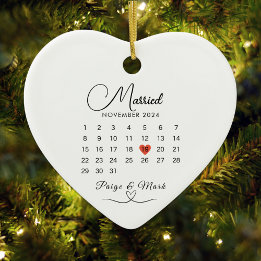 Married Calendar Wedding Date Keepsake White Ceramic Ornament