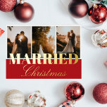 Married Christmas 3 Photo Collage Red White Foil Foil Holiday Card<br><div class="desc">Elegant modern Christmas real gold foil holiday card featuring three photo collage and a Holiday greeting in gold on the red background: Married Christmas, in a mix of classic typography and chic elegant script. Perfect for couples who got married and celebrated their wedding this year! The reverse of the card...</div>