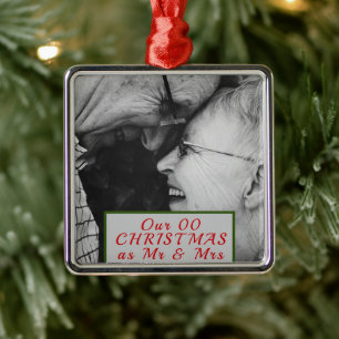 Married christmas black and white photo metal ornament