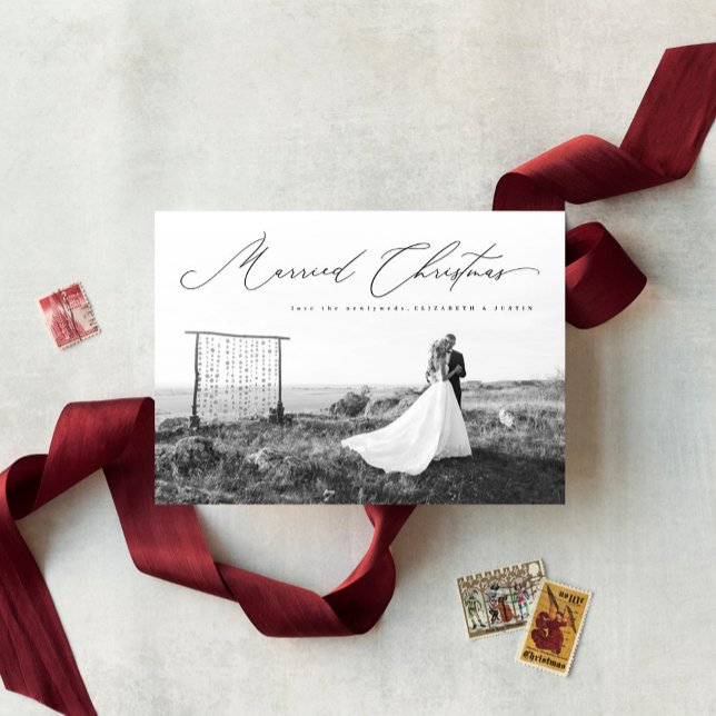 Married Christmas Calligraphy Script Newlywed Holiday Card (Creator Uploaded)