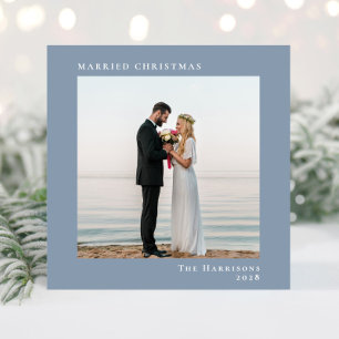 Married Christmas Dusty Blue Photo Holiday Card