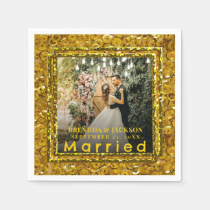 Married Christmas Elegant Gold Type Wedding Photo Napkin