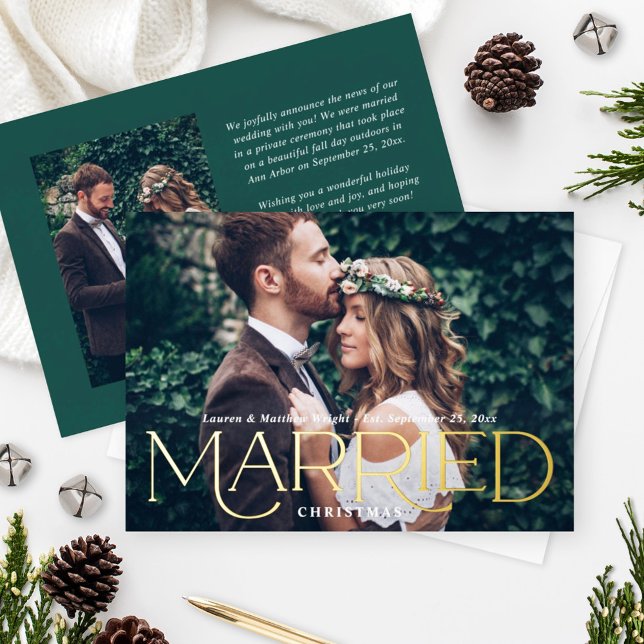 Married Christmas Elegant Gold Wedding Photo Foil Holiday Card (Creator Uploaded)