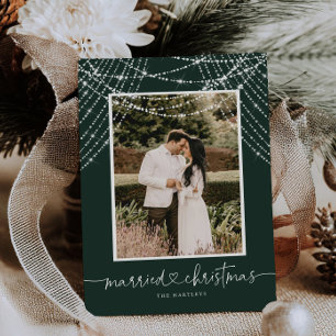 Married Christmas Elegant String Light Photo Card 