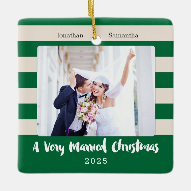 Married Christmas For Newlyweds, Photo Ceramic Ornament (Front)