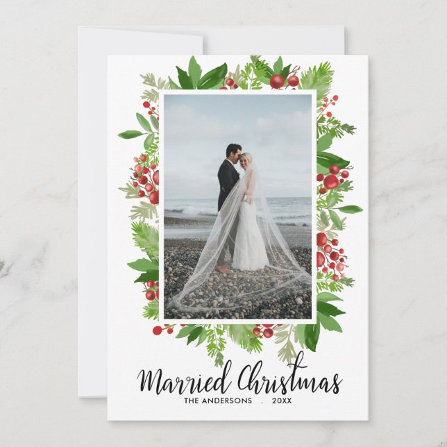 Married Christmas Modern | First Christmas Photo Holiday Card (Front)