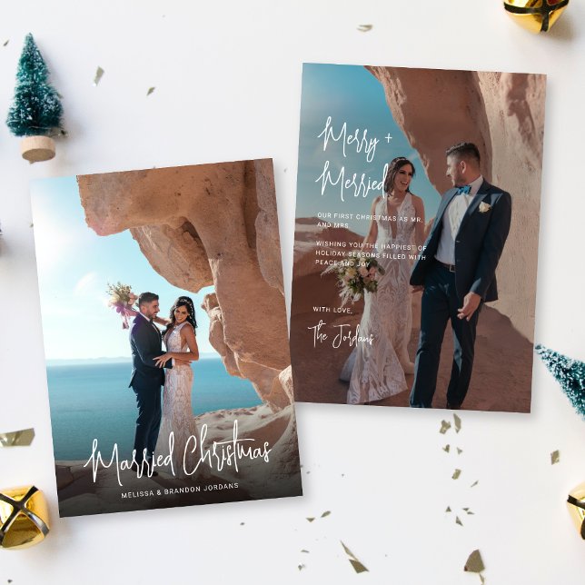 Married Christmas Modern Hand-Lettered 2 Photos  Holiday Card (Creator Uploaded)