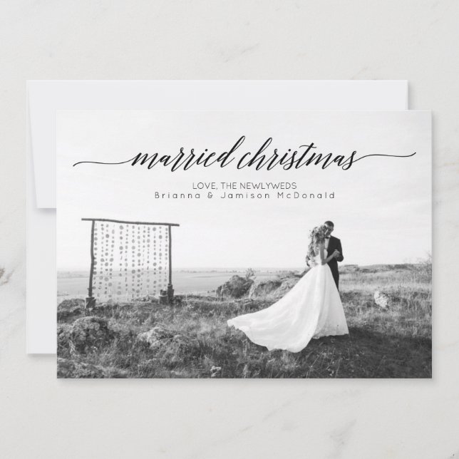 Married Christmas Newlywed Photo | Black Holiday Card (Front)