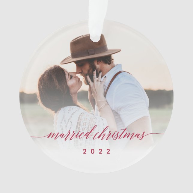 Married Christmas Newlywed Photo Keepsake Ornament (Front)