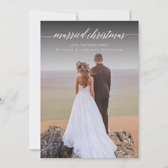 Married Christmas Newlywed Photo | White Holiday Card (Front)