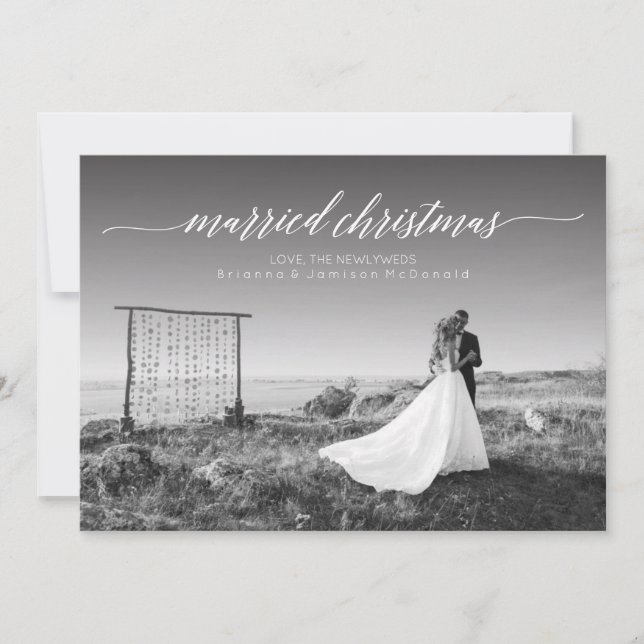Married Christmas Newlywed Photo | White Holiday Card (Front)