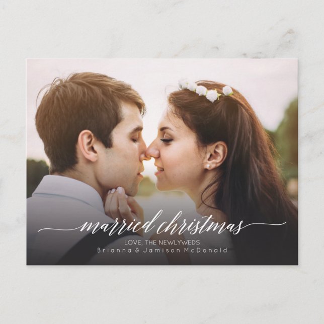 Married Christmas Newlywed Photo | White Holiday Postcard (Front)