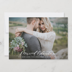 Married Christmas painted floral photo holiday Card