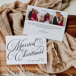 Married Christmas Photo Grid and Calligraphy Holiday Card