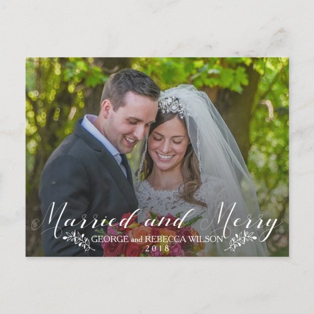 Married Christmas Postcard | Newlyweds Photo card (Front)