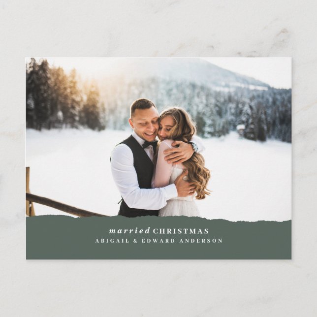 Married Christmas torn paper wedding announcement Postcard (Front)