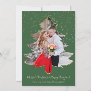 Married Christmas Tree Photo Gold Glitter Holiday 