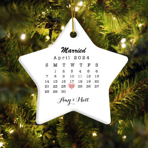 Married Christmas Wedding Date Heart Script Ornament