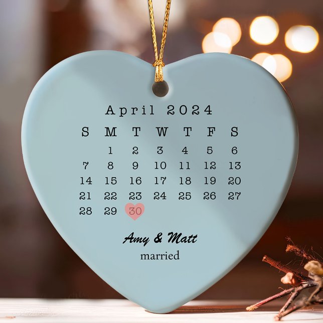 Married Christmas Wedding Date Heart Script Ornament (Creator Uploaded)