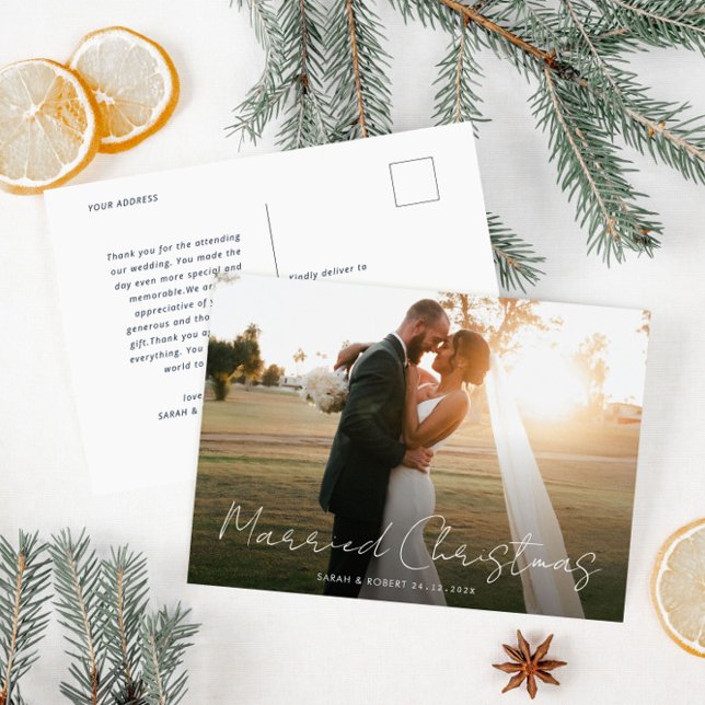 married christmas wedding holiday announcement  postcard (Creator Uploaded)
