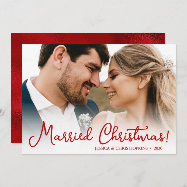 Married Christmas Wedding Photo Holiday Card (Front/Back)