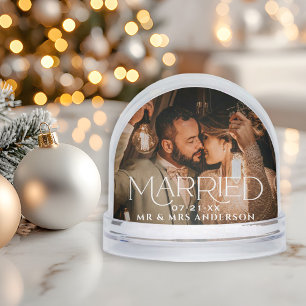 Married Christmas Wedding Photo Keepsake Snowglobe