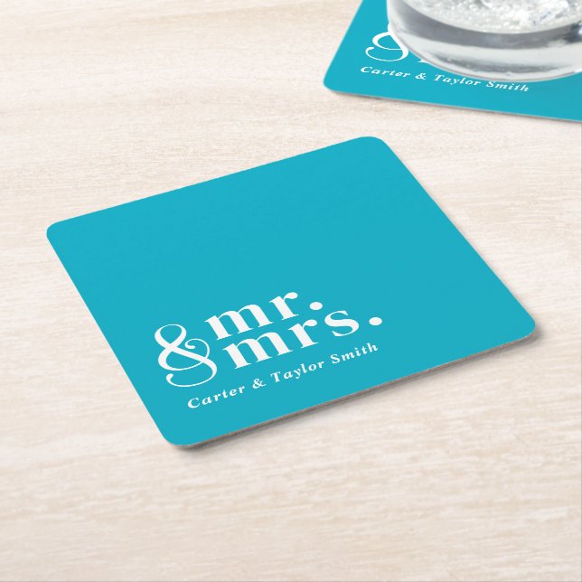 Married Couple Customizable Titles Wedding Couple Square Paper Coaster (Angled)
