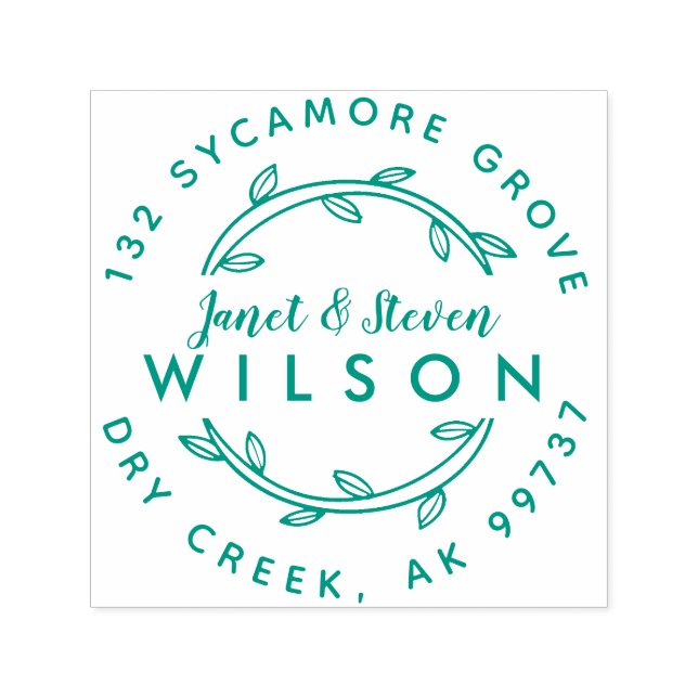 Married Couple Full Names Hand Drawn Wreath Self-inking Stamp (Design)