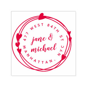 Married Couple Hand Drawn Wreath Return Address Self-inking Stamp