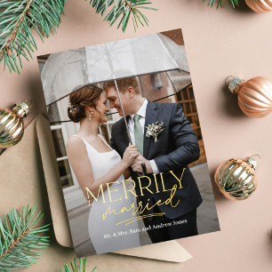 Married Couple Merrily Married FOIL Holiday Card